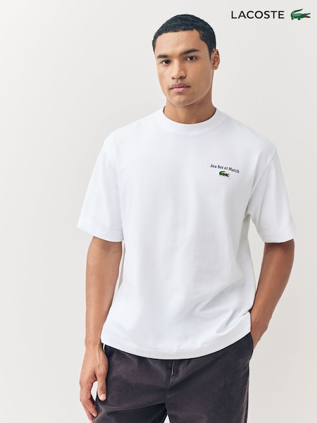 Lacoste White Loose Fit Heavy Jersey Printed T-Shirt (F51019) | £70