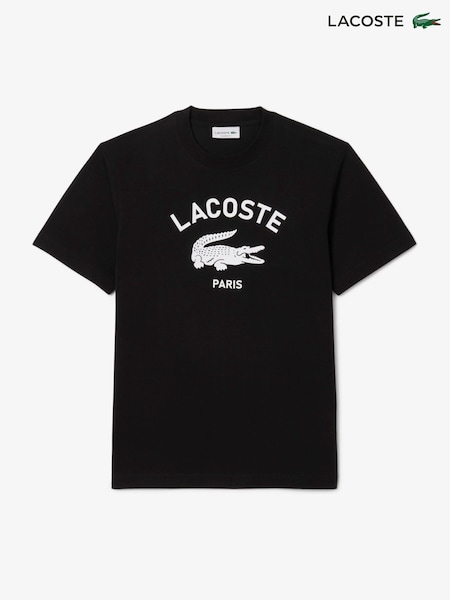 Lacoste Black Signature Print Cotton T-Shirt (F51027) | £60