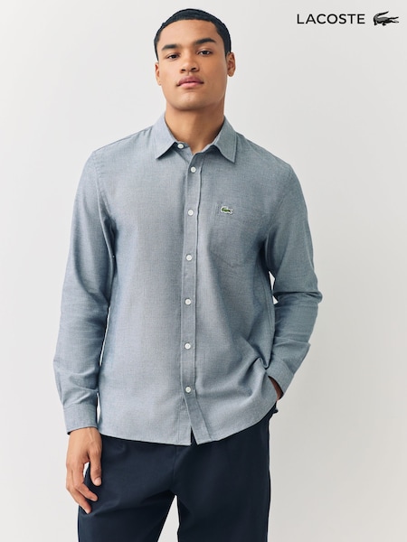 Lacoste Blue Regular Fit Chevron Motif Brushed Cotton Blend Shirt (F51069) | £115