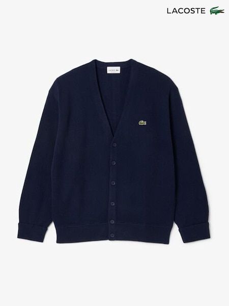 Lacoste Blue Relaxed Fit Moss Stitch Wool Cardigan (F51074) | £170