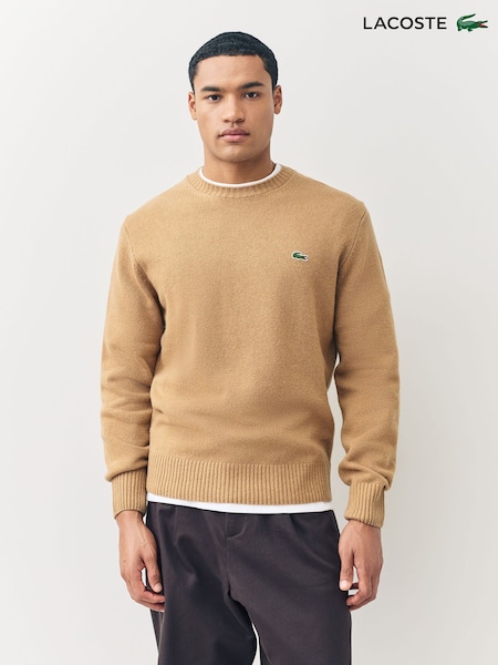 Lacoste Brown Carded Wool Jersey Crew Neck Sweater (F51129) | £130