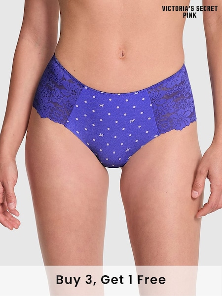 Victoria's Secret PINK Ultra Marine Blue Cheeky No Show Lace Trim Cheeky Knickers (F51184) | £9