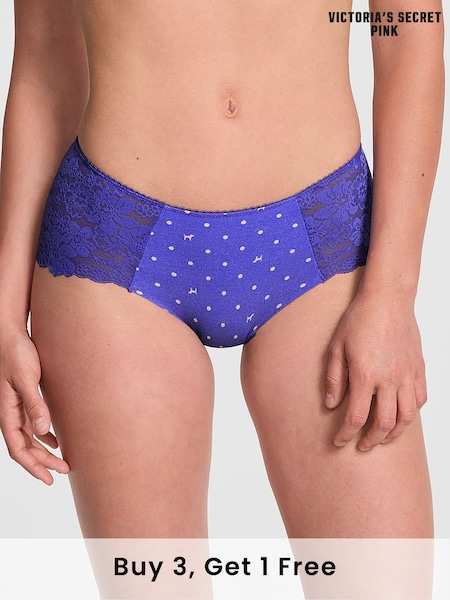 Victoria's Secret PINK Ultra Marine Blue Hipster No Show Lace Trim Cheeky Knickers (F51202) | £9