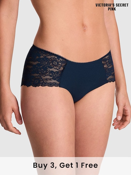 Victoria's Secret PINK Noir Navy Blue Hipster No Show Lace Trim Cheeky Knickers (F51210) | £9