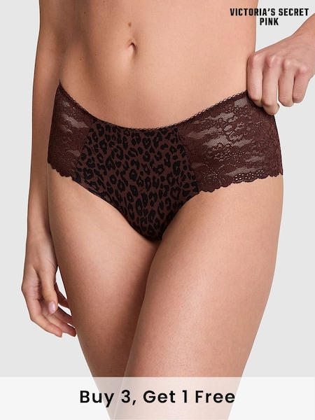 Victoria's Secret PINK Brown Leopard Cheeky No Show Lace Trim Cheeky Knickers (F51225) | £9