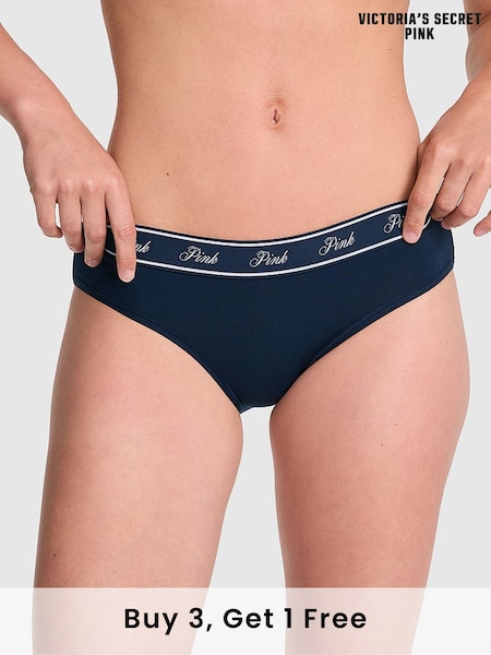 Victoria's Secret PINK Noir Navy Blue Hipster Cotton Logo Boyshort Knickers (F51228) | £9