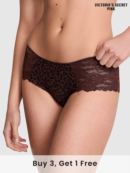 Victoria's Secret PINK Brown Leopard Hipster No Show Lace Trim Cheeky Knickers (F51232) | £9