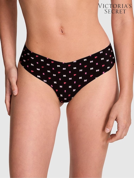 Victoria's Secret PINK Black Pink Print Thong No Show Thong Knickers (F51236) | £9