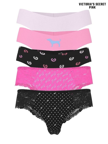Victoria's Secret PINK Black/Pink/Pink/Pink/Black Thong 5 Pack Knickers (F51240) | £27