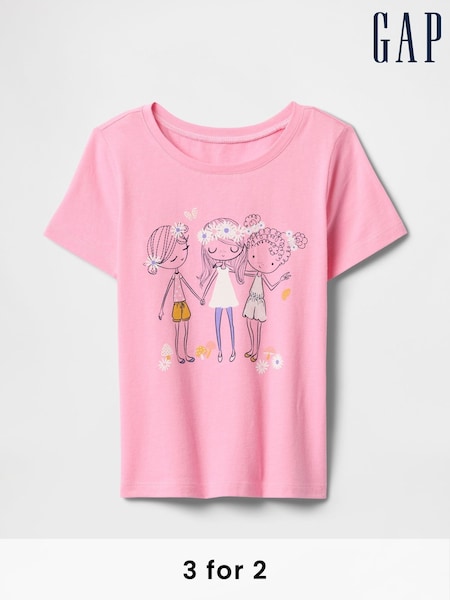 Gap Pink Short Sleeve Crew Neck Graphic T-Shirt (6mths-5yrs) (F51274) | £10