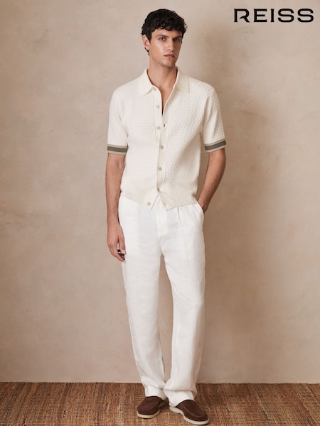 Reiss White Silva Reiss | Ché Textured Cuff-Trim Shirt (F51290) | £130