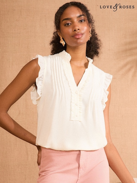 Love & Roses White Ecru Pintuck Sleeveless Blouse (F51310) | £34