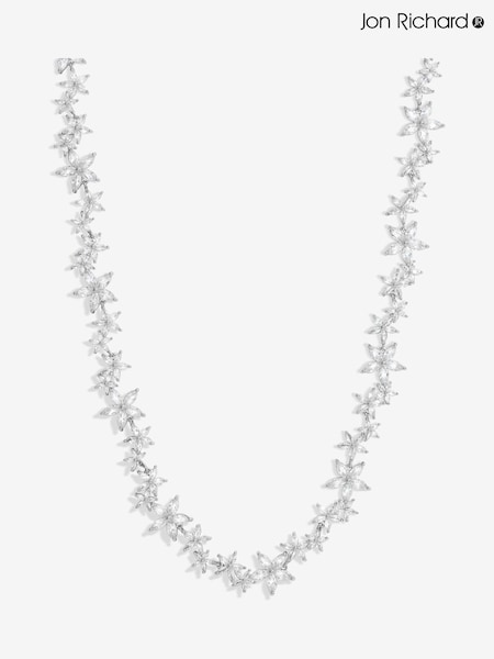 Jon Richard Silver Tone Cubic Zirconia Mixed Floral Print Allway Necklace (F51317) | £60
