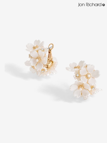 Jon Richard Gold Tone White Floral Hoop Earrings (F51318) | £20