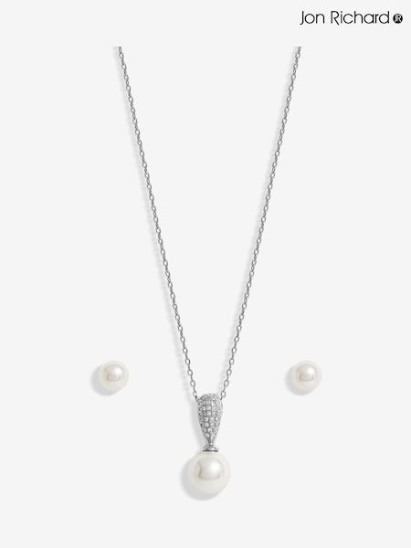 Jon Richard Silver Tone Cubic Zirconia Pearl Set (F51379) | £25