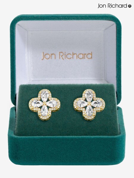Jon Richard Gold Tone Cubic Zirconia Clover Stud Earrings - Gift Boxed (F51399) | £25