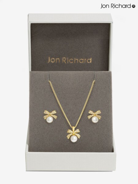 Jon Richard Silver Tone Cubic Zirconia Pearl Bow Set (F51440) | £25