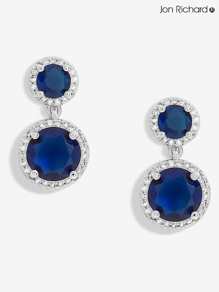 Jon Richard Silver Tone Sapphire Double Halo Earrings (F51471) | £20