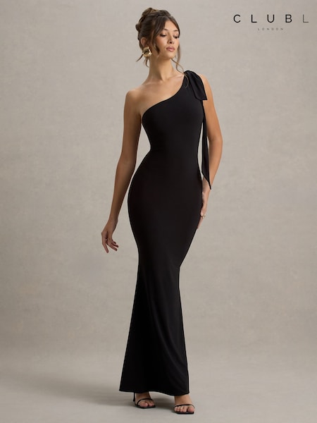 Club L London Black Donata Asymmetric Maxi Dress With Bow Strap (F51619) | £85