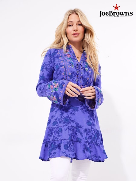 Joe Browns Blue Bird Print Lace Detail Tunic (F51721) | £70