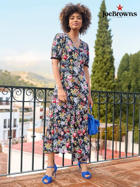 Joe Browns Black Lace Trim Floral Print Maxi Dress (F51736) | £65