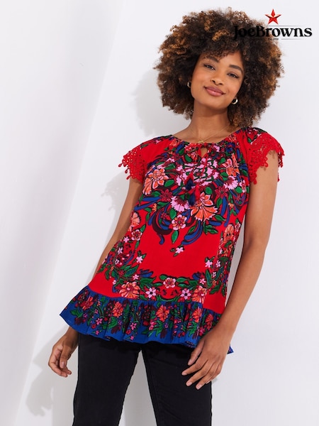 Joe Browns Red Lace Sleeve Tassel Top (F51765) | £45