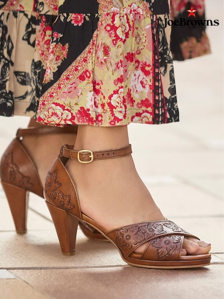 Joe Browns Brown Floral Print Embossed Leather Heels (F51795) | £75