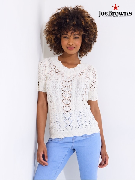 Joe Browns Cream Short Sleeve Patterned 100% Cotton Jumper (F51829) | £45
