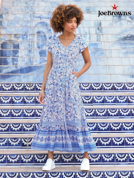 Joe Browns Blue Floral Print Lace Trim Maxi Dress (F51831) | £65