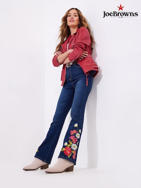 Joe Browns Blue Floral Print Embroidered Bootcut Jeans (F51856) | £60