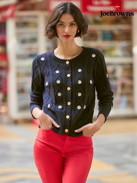 Joe Browns Blue Daisy Cable Knit 100% Cotton Cardigan (F51859) | £50