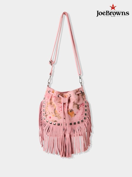 Joe Browns Pink Fringed Floral Print Suede Bag (F51875) | £74