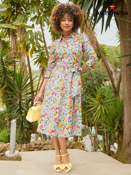 Joe Browns White Vibrant Floral Print Button Shirt Dress (F51891) | £65