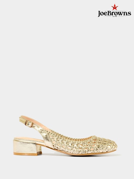 Joe Browns Gold Woven Metallic Block Heel Sling Back Shoes (F51894) | £60