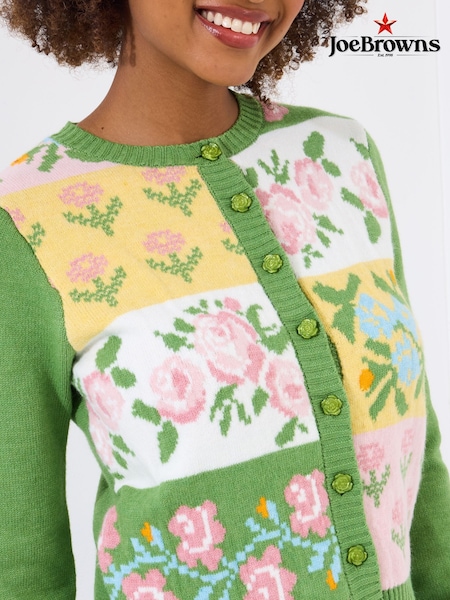 Joe Browns Green Floral Print Patchwork Cardigan (F51938) | £50