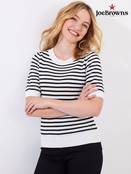 Joe Browns Black Striped Knitted 100% Cotton Top (F51969) | £44
