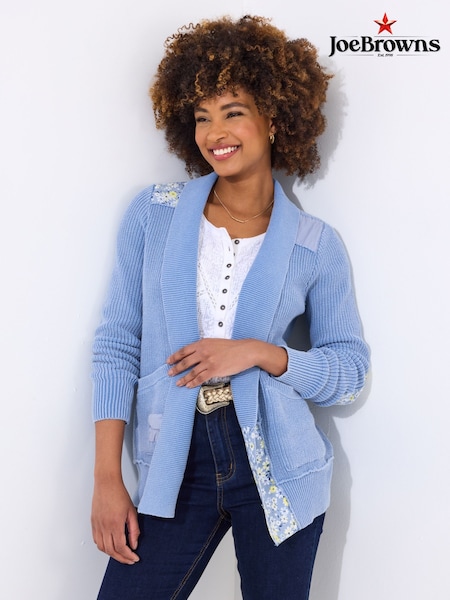 Joe Browns Blue Floral Print Patchwork Ribbed 100% Cotton Cardigan (F51970) | £60