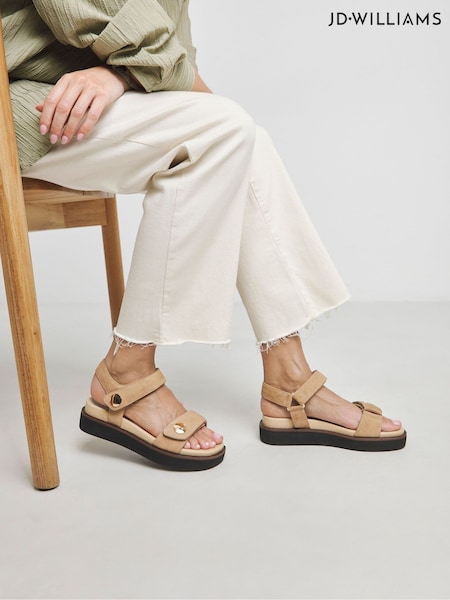 JD Williams Natural Wide Fit Two Part Leather Sandals In Wide Fit (F52003) | £54