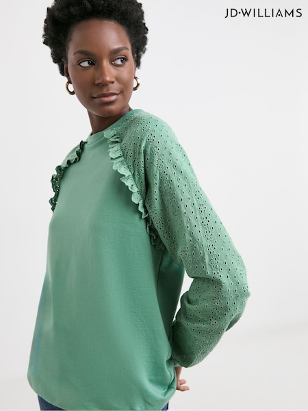JD Williams Blue Broderie Sleeve Frill Detail Sweater (F52004) | £30