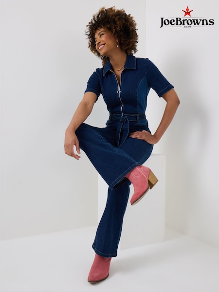 Joe Browns Blue Petite Denim Belted Zip Jumpsuit (F52139) | £70