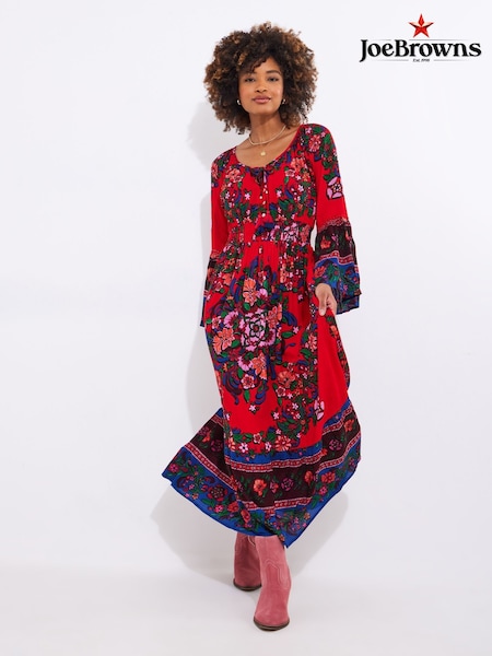 Joe Browns Red Petite Boho Print Shirred Waist Maxi Dress (F52141) | £70