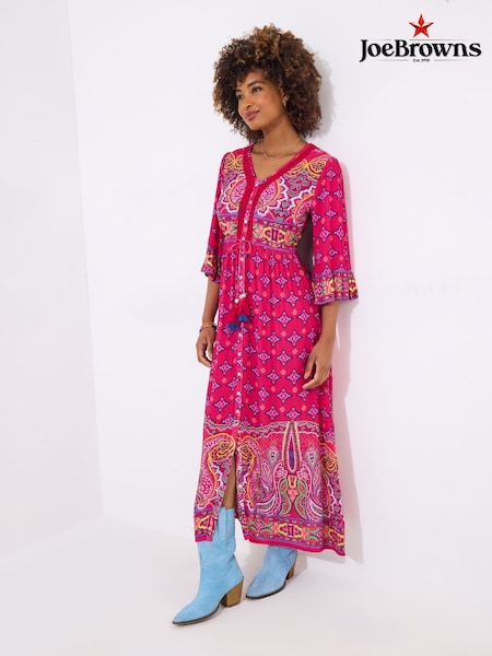 Joe Browns Pink Petite Border Print Button Maxi Dress (F52142) | £70