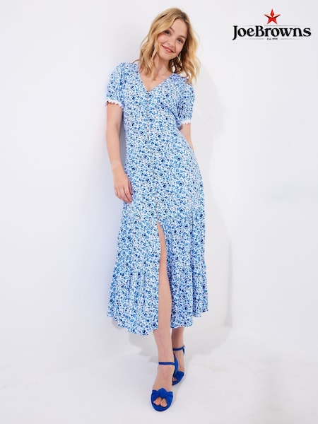 Joe Browns Blue Petite Floral Print Lace Sleeve Maxi Dress (F52168) | £65