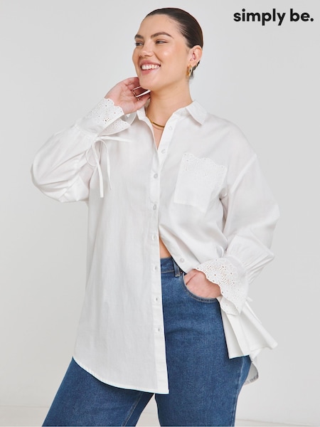 Simply Be White Broderie Pocket Shirt (F52237) | £34