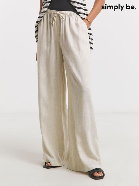 Simply Be Natural Wide Fit Tie Waist Wide Leg Trousers (F52239) | £34