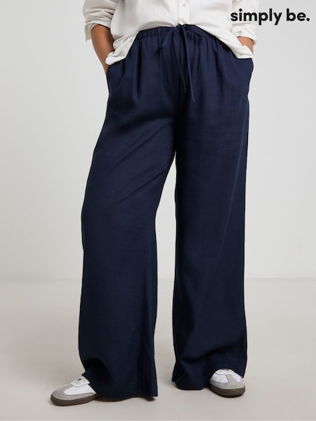 Simply Be Blue Wide Leg Linen Trousers (F52240) | £34