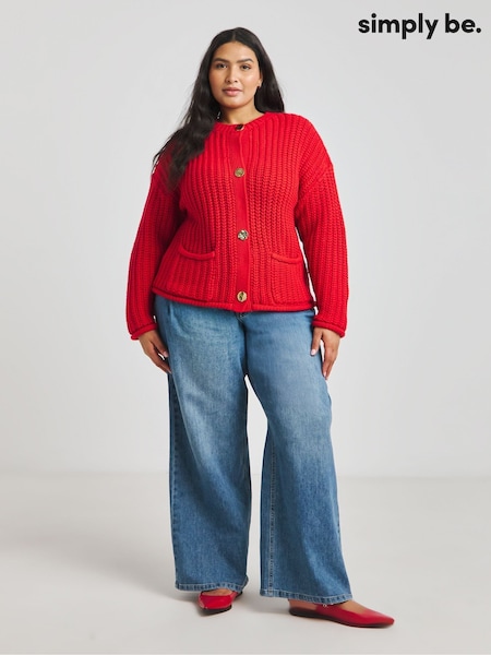 Simply Be Red Chunky Cardigan With Hammered Buttons (F52250) | £40