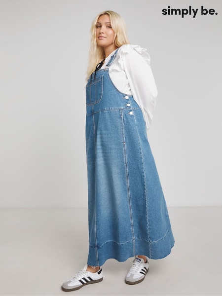 Simply Be Blue Denim Dungaree 100% Cotton Dress (F52261) | £55
