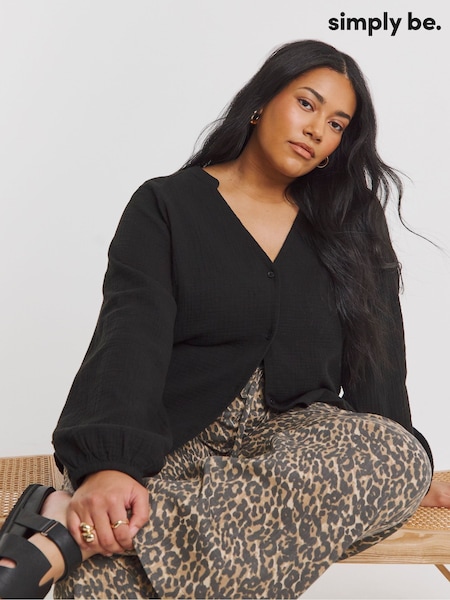 Simply Be Black Cheesecloth Boxy Shirt (F52277) | £30