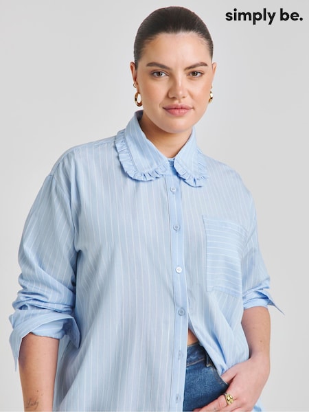 Simply Be Blue Ruffle Collar Stripe Shirt (F52284) | £34